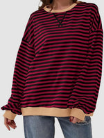 Striped Round Neck Long Sleeve T-Shirt S-XL