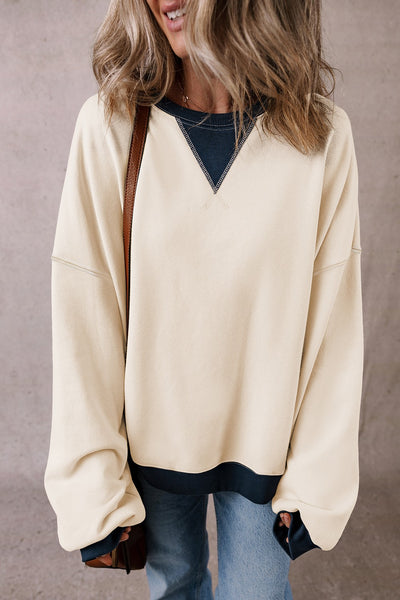 Contrast Round Neck Long Sleeve Sweatshirt S-XL