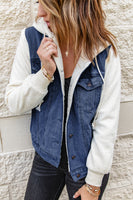 Two-Tone Spliced Denim Sherpa Hooded Jacket S-XL