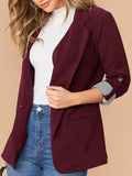 Lapel Collar Roll-Tab Sleeve Blazer S-L