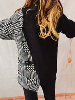 Houndstooth Turtleneck Long Sleeve Slit Sweater S-XL