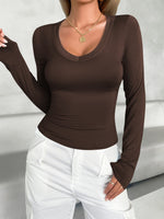 V-Neck Long Sleeve T-Shirt Basic S-XL