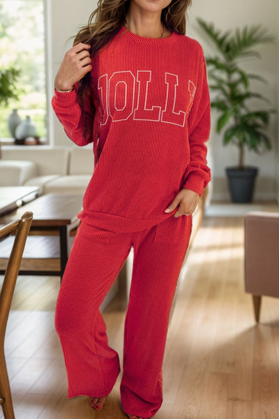 JOLLY Round Neck Long Sleeve Top and Pants Lounge Set S-XL