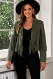 Fringe Trim Lapel Collar Cropped Blazer S-2XL