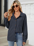 Button Up Dropped Shoulder Long Sleeve S-2XL