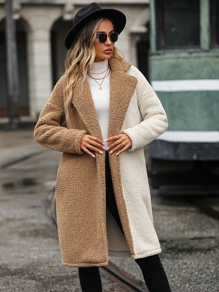 Contrast Dropped Shoulder Sherpa Coat S-2XL