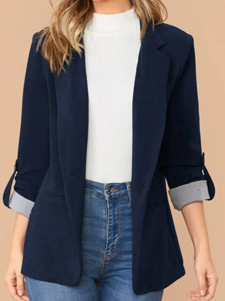 Lapel Collar Roll-Tab Sleeve Blazer S-L