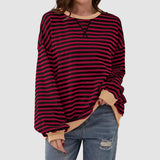 Striped Round Neck Long Sleeve T-Shirt S-XL