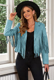 Fringe Trim Lapel Collar Cropped Blazer S-2XL