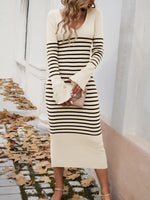 Striped V-Neck Long Sleeve Sweater Dress S-XL