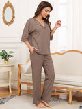 Ribbed Half Sleeve Top and Pocketed Pants Set S-2XL