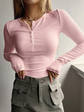 Half Button Long Sleeve T-Shirt S-L