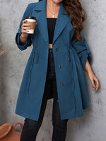 Honey Plus Size Lapel Collar Drawstring Roll-Tab Sleeve Trench Coat 1XL-4XL