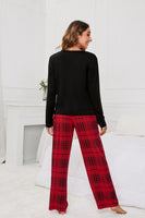 Round Neck Long Sleeve Top and Bow Plaid Pants Lounge Set S-XL