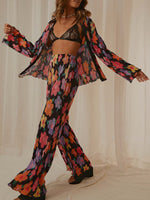 Collared Neck Long Sleeve Top and Pants Lounge Set S-L