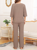 Ribbed Half Sleeve Top and Pocketed Pants Set S-2XL