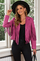 Fringe Trim Lapel Collar Cropped Blazer S-2XL