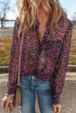 Printed Notched Long Sleeve Blouse S-XL