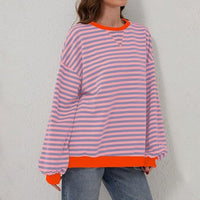 Striped Round Neck Long Sleeve T-Shirt S-XL