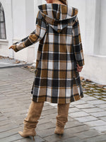 Plaid Long Sleeve Hooded Coat S-XL