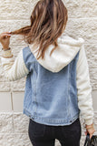 Two-Tone Spliced Denim Sherpa Hooded Jacket S-XL