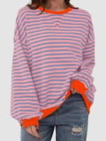 Striped Round Neck Long Sleeve T-Shirt S-XL