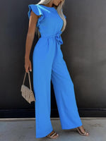 Ruffled Round Neck Cap Sleeve Jumpsuit S-2XL