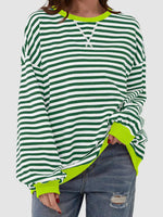 Striped Round Neck Long Sleeve T-Shirt S-XL