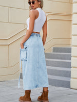 Slit Pocketed High Waist Denim Skirt S-2XL