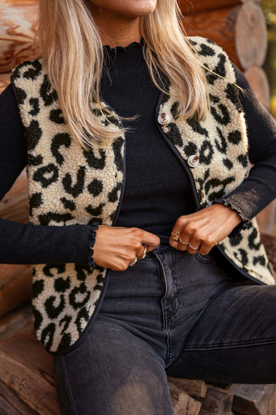 Leopard Button Up Vest Coat S-XL