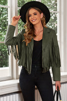 Fringe Trim Lapel Collar Cropped Blazer S-2XL