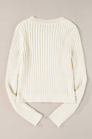 Cable-Knit Round Neck Long Sleeve Sweater S-XL