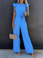 Ruffled Round Neck Cap Sleeve Jumpsuit S-2XL