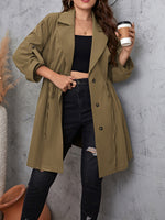 Honey Plus Size Lapel Collar Drawstring Roll-Tab Sleeve Trench Coat 1XL-4XL