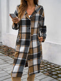 Plaid Long Sleeve Hooded Coat S-XL