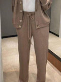 Full Size Button Up Long Sleeve Top and Pants Set S-5XL