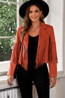 Fringe Trim Lapel Collar Cropped Blazer S-2XL