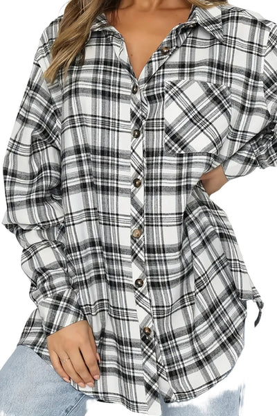 Womens Top Plaid Collared Neck Button Down Shirt S-2XL