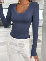 V-Neck Long Sleeve T-Shirt Basic S-XL