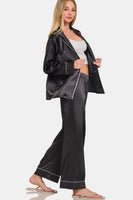 Zenana Satin Long Sleeve Shirt and Pants Pajama Set S-XL