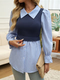 Faux Layered Striped Collared Button Down S-XL