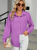 Collared Neck Long Sleeve Shirt S-2XL