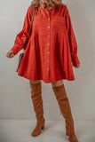 Pocketed Button Down Long Sleeve Shirt Dress S-XL