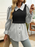 Faux Layered Striped Collared Button Down S-XL