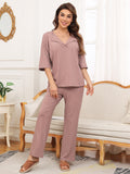 Ribbed Half Sleeve Top and Pocketed Pants Set S-2XL