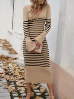 Striped V-Neck Long Sleeve Sweater Dress S-XL