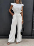 Ruffled Round Neck Cap Sleeve Jumpsuit S-2XL