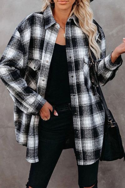 Full Size Plaid Collared Neck Long Sleeve Shirt S-3XL