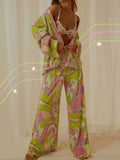 Collared Neck Long Sleeve Top and Pants Lounge Set S-L