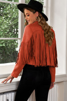 Fringe Trim Lapel Collar Cropped Blazer S-2XL